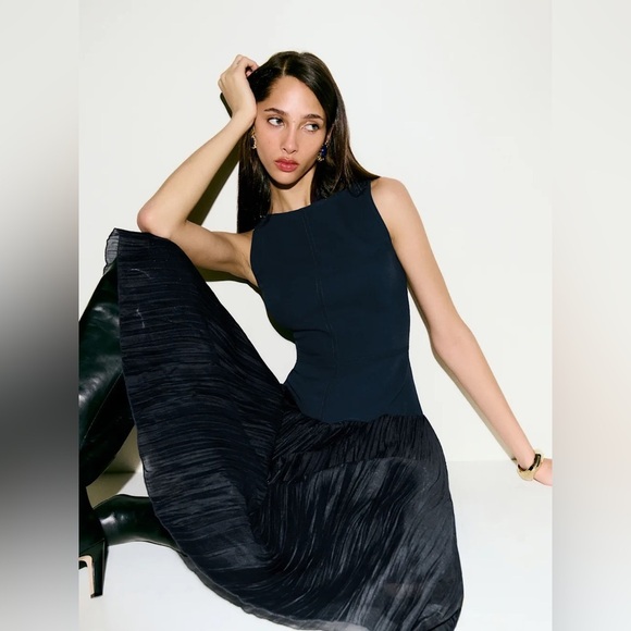 NEW Reformation Cyra Drop Waist Dress Midnight Navy Blue | US 2 UK 4 - Picture 2 of 15